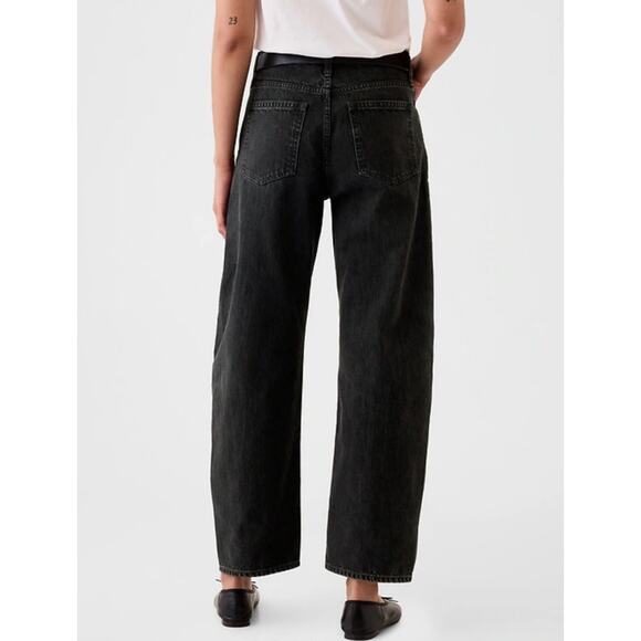 Gap High Rise Barrel Leg Jeans Womens 27P Washed Black Cotton 2025 Style - Picture 2 of 11